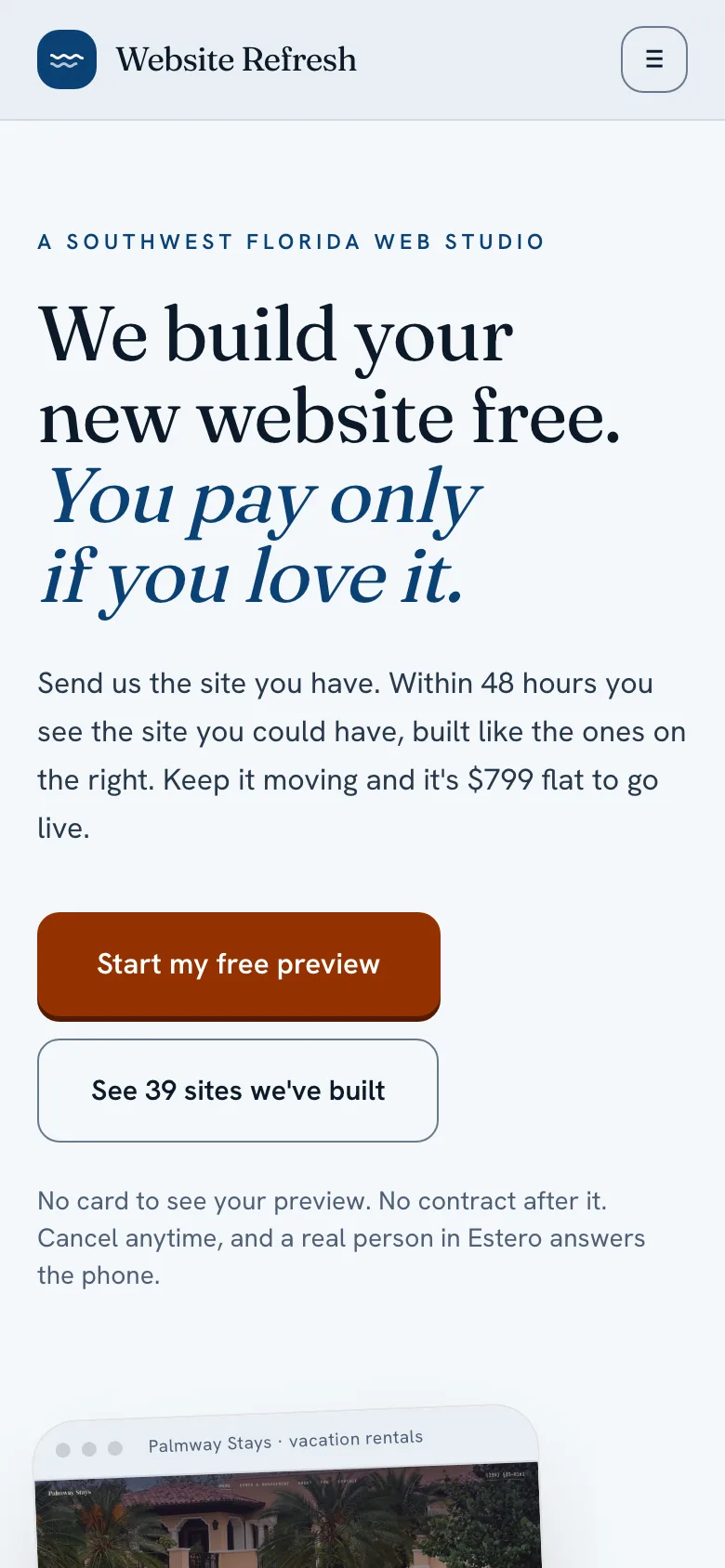Website Refresh landing page on a phone