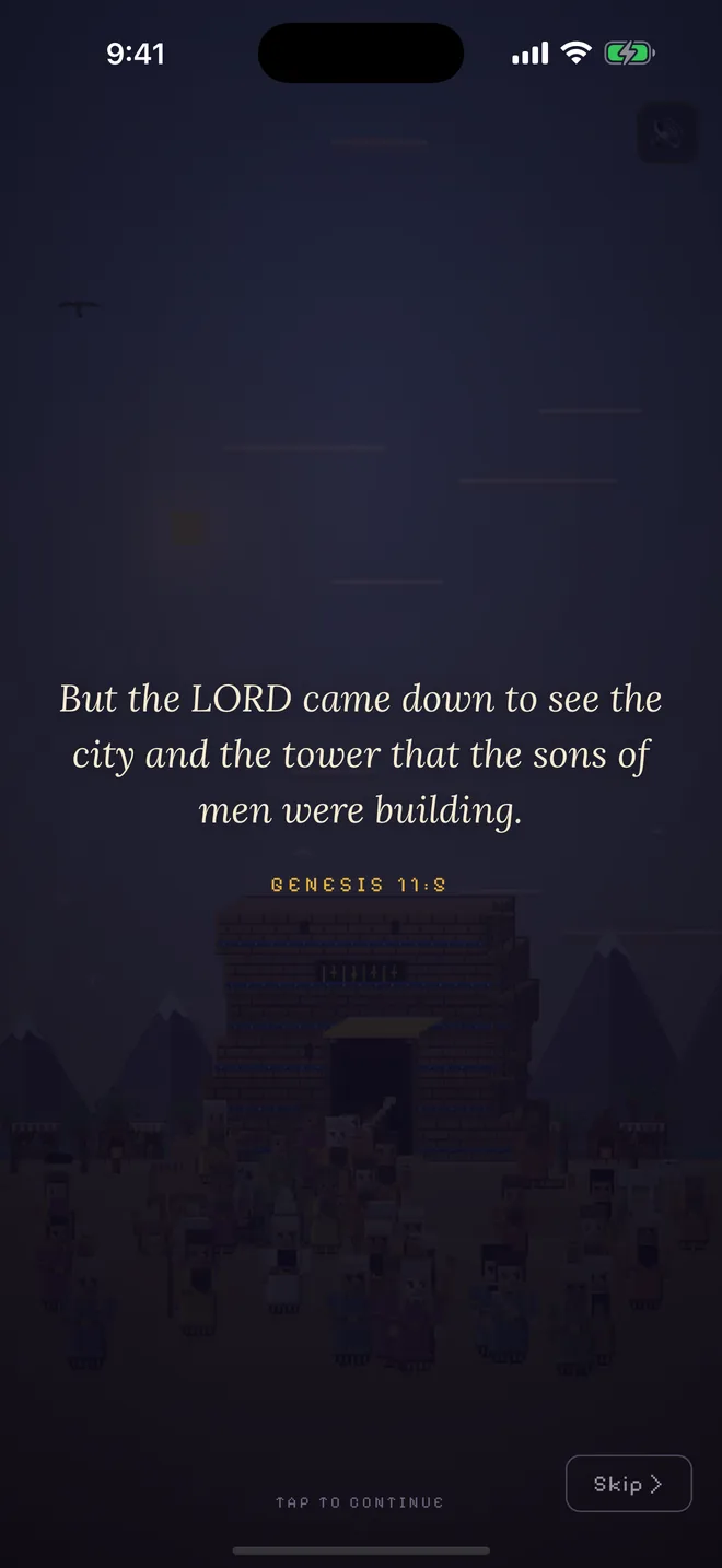Genesis 11:5 on a dark screen: the LORD came down to see the city and the tower