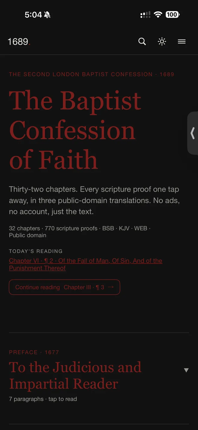 The title page in dark mode