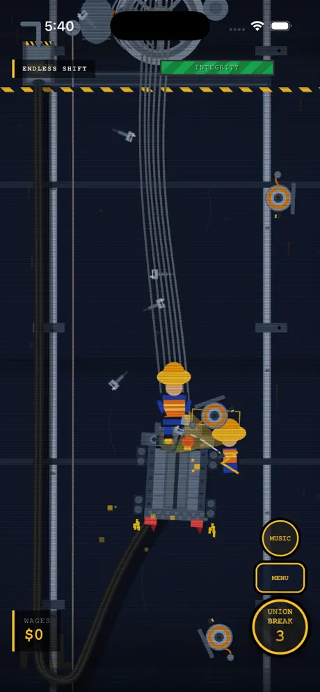 Gameplay: dodging hazards in the elevator shaft