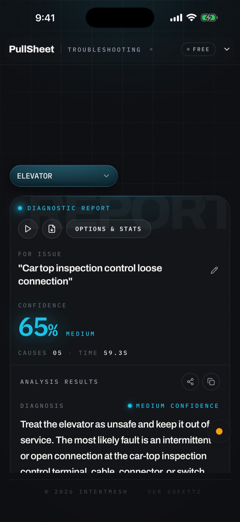 PullSheet AI diagnostic report leading with a safety lockout
